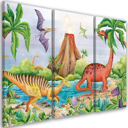 Feeby Obraz trzyczęściowy na płótnie, FEEBY Dinozaury nad jeziorem 150x100 Feeby