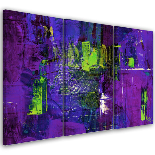 Feeby Obraz trzyczęściowy na płótnie, FEEBY Fioletowa abstrakcja ręcznie malowana 150x100 Feeby