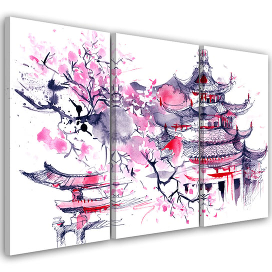 Feeby Obraz trzyczęściowy na płótnie, FEEBY Japonia Różowy 150x100 Feeby