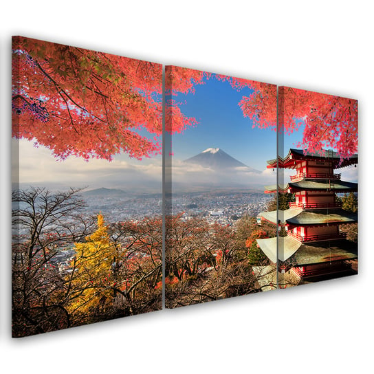 Feeby Obraz trzyczęściowy na płótnie, FEEBY Japoński Krajobraz Góra 150x100 Feeby