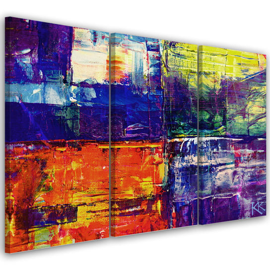 Feeby Obraz trzyczęściowy na płótnie, FEEBY Kolorowa abstrakcja ręcznie malowana 120x80 Feeby