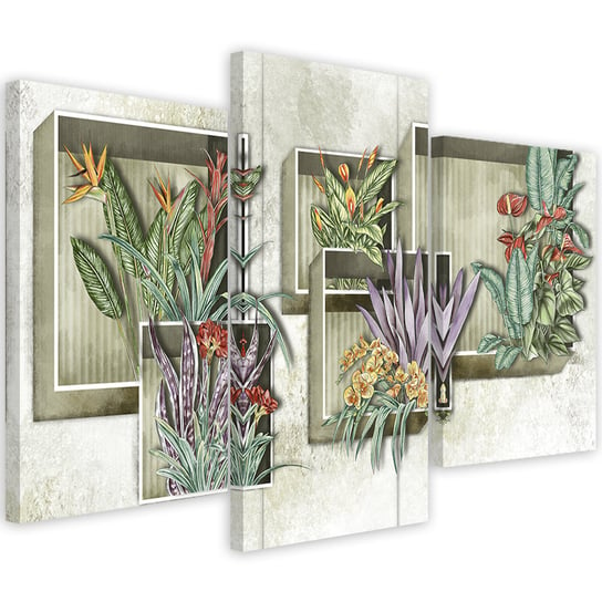 Feeby Obraz trzyczęściowy na płótnie, FEEBY Kwadratowe pudła półki z kwiatami 120x80 Feeby