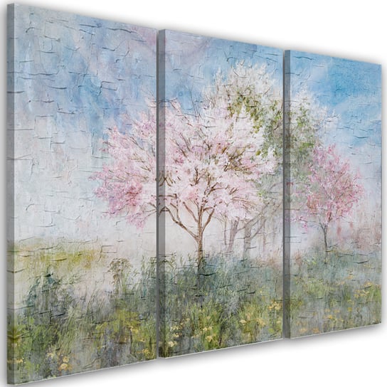 Feeby Obraz trzyczęściowy na płótnie, FEEBY Kwitnące drzewo na łące, stare 150x100 Feeby