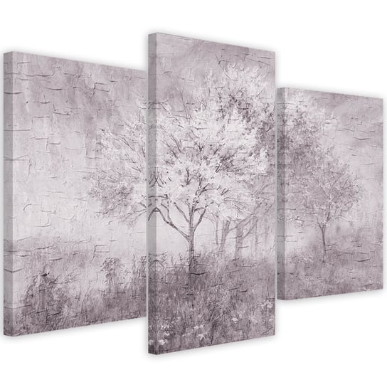 Feeby Obraz trzyczęściowy na płótnie, FEEBY Kwitnące drzewo na łące, stare czarno-białe 150x100 Feeby