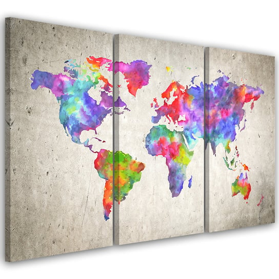 Feeby Obraz trzyczęściowy na płótnie, FEEBY Mapa Świata Kolor 150x100 Feeby