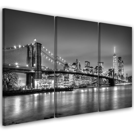Feeby Obraz trzyczęściowy na płótnie, FEEBY Most Nowy Jork Czarno Biały 150x100 Feeby