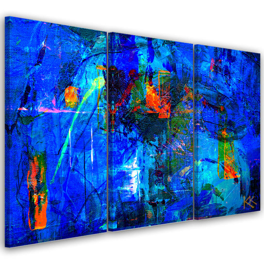 Feeby Obraz trzyczęściowy na płótnie, FEEBY Niebieska abstrakcja ręcznie malowana 120x80 Feeby