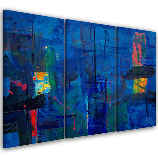 Feeby Obraz trzyczęściowy na płótnie, FEEBY Niebieska abstrakcja ręcznie malowana 90x60 Feeby