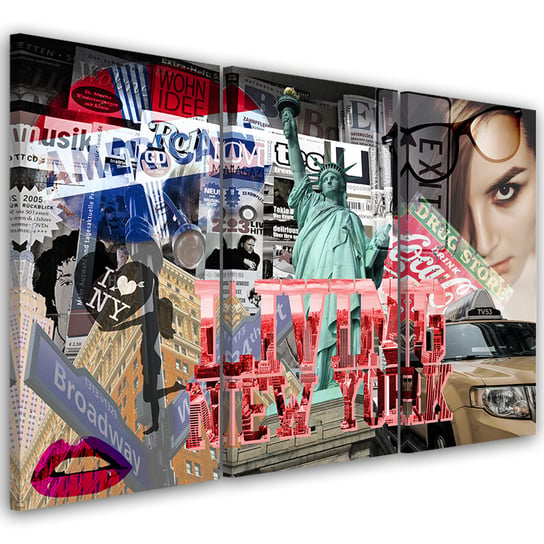 Feeby Obraz trzyczęściowy na płótnie, FEEBY Nowy Jork Kolaż Pop Art USA 150x100 Feeby