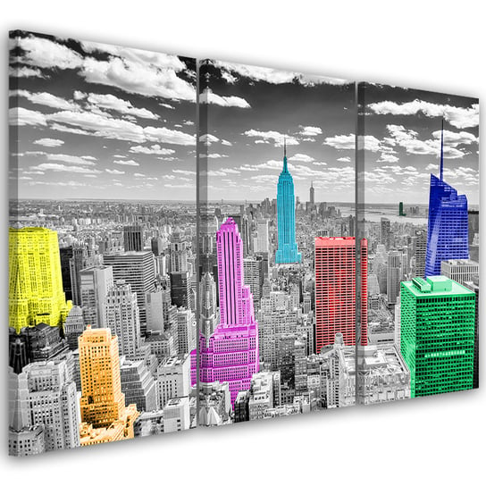 Feeby Obraz trzyczęściowy na płótnie, FEEBY Nowy Jork Kolor Panorama 150x100 Feeby