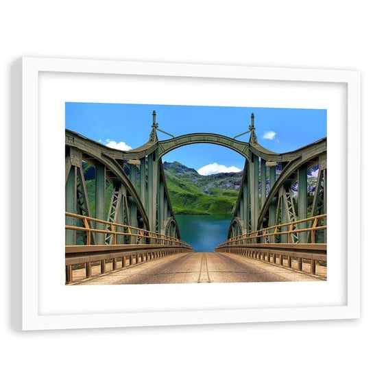 Feeby, Obraz w ramie białej, Droga przez most, 120x80 cm Feeby