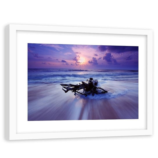 Feeby, Obraz w ramie białej, Gałąź na brzegu morza, 120x80 cm Feeby