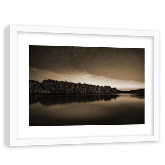 Feeby, Obraz w ramie białej, Gwiazdy nad jeziorem 1, 120x80 cm Feeby
