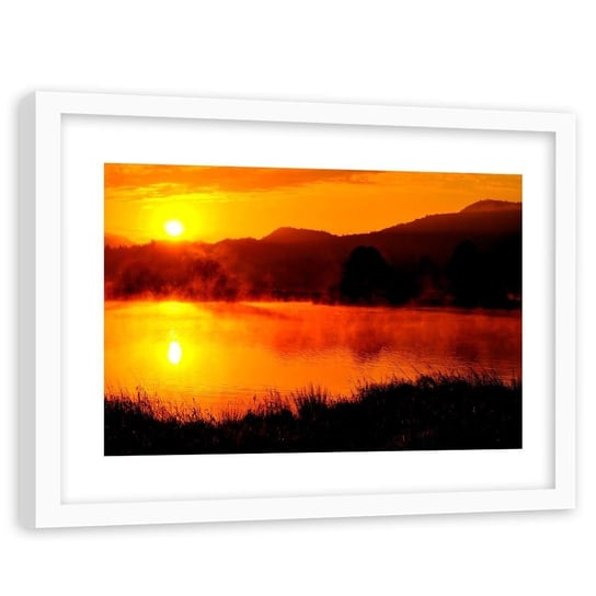 Feeby, Obraz w ramie białej, Jezioro we mgle 4, 90x60 cm Feeby