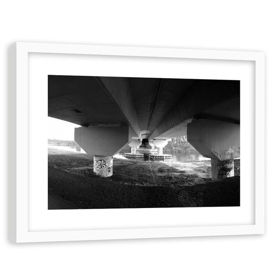 Feeby, Obraz w ramie białej, Pod betonowym mostem, 90x60 cm Feeby