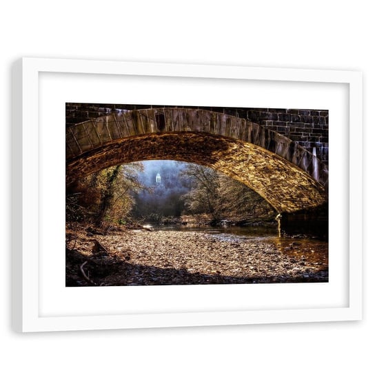 Feeby, Obraz w ramie białej, Tajemnicze miejsce pod mostem, 90x60 cm Feeby