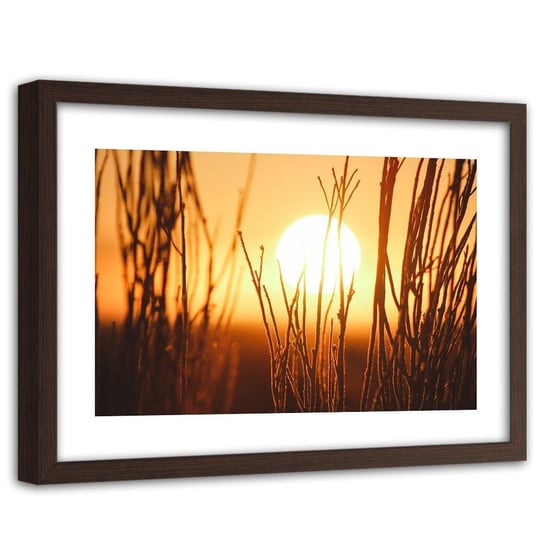 Feeby, Obraz w ramie brązowej, Zachód słońca, 90x60 cm Feeby