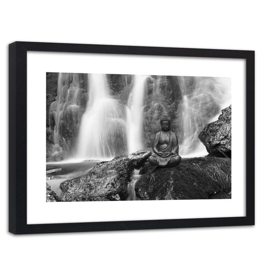Feeby, Obraz w ramie czarnej, Budda z wodospadem, 60x40 cm Feeby