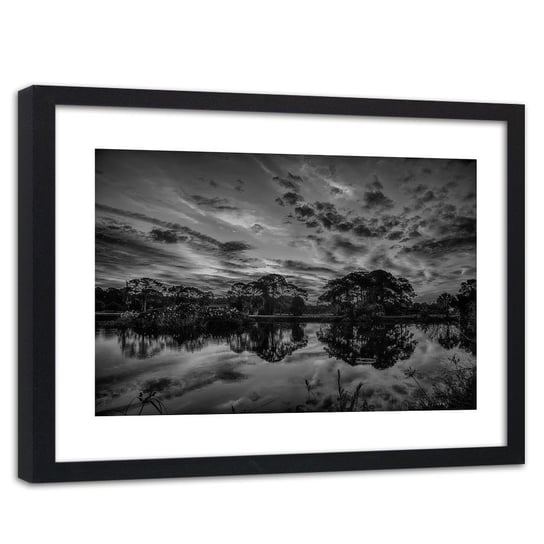 Feeby, Obraz w ramie czarnej, Chmury nad jeziorem 2, 120x80 cm Feeby