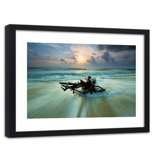 Feeby, Obraz w ramie czarnej, Gałąź na brzegu morza 4, 90x60 cm Feeby