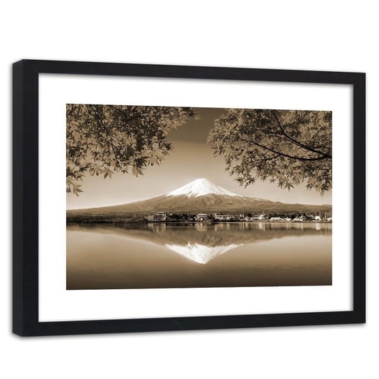 Feeby, Obraz w ramie czarnej, Góra fuji i jezioro 1, 120x80 cm Feeby
