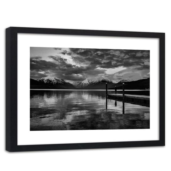 Feeby, Obraz w ramie czarnej, Góry w śniegu nad jeziorem 2, 120x80 cm Feeby