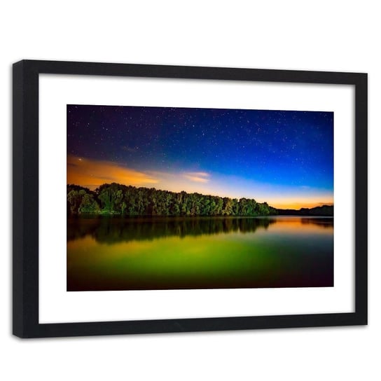 Feeby, Obraz w ramie czarnej, Gwiazdy nad jeziorem 4, 90x60 cm Feeby