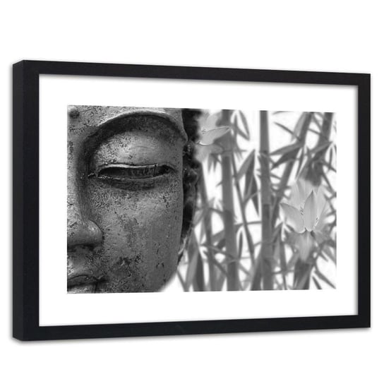 Feeby, Obraz w ramie czarnej, Pół twarzy buddy, 60x40 cm Feeby