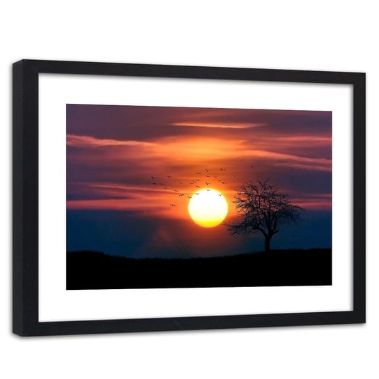 Feeby, Obraz w ramie czarnej, Ptaki o zachodzie słońca 3, 60x40 cm Feeby
