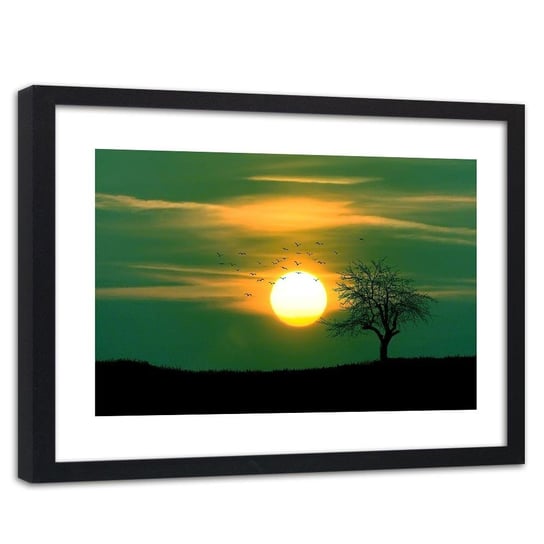 Feeby, Obraz w ramie czarnej, Ptaki o zachodzie słońca 4, 120x80 cm Feeby