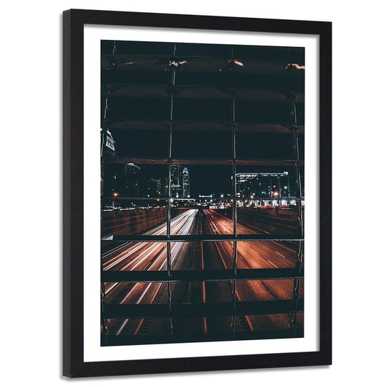 Feeby, Obraz w ramie czarnej, Ulica nocą, 40x60 cm Feeby