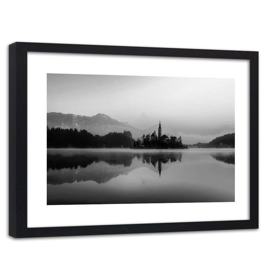 Feeby, Obraz w ramie czarnej, Zamek nad górskim jeziorem 2, 120x80 cm Feeby