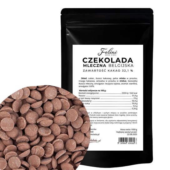 Felini czekolada mleczna belgiska 32,% 1kg Inna marka