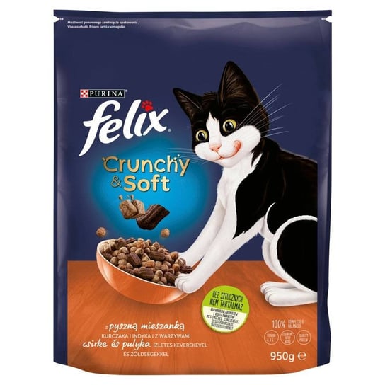 Felix Crunchy & Soft Sucha karma dla kotów z kurczakiem i indykiem z warzywami 950g Felix
