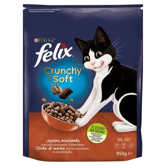 Felix Crunchy & Soft Sucha karma dla kotów z kurczakiem i wołowiną z warzywami 950g Felix