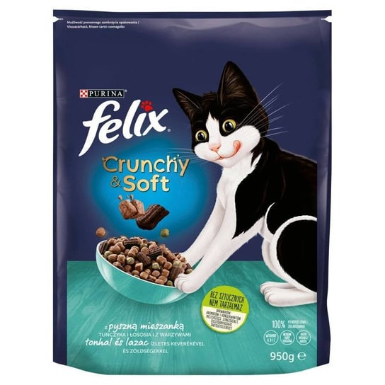 Felix Crunchy & Soft Sucha karma dla kotów z tuńczykiem i łososiem z warzywami 950g Felix