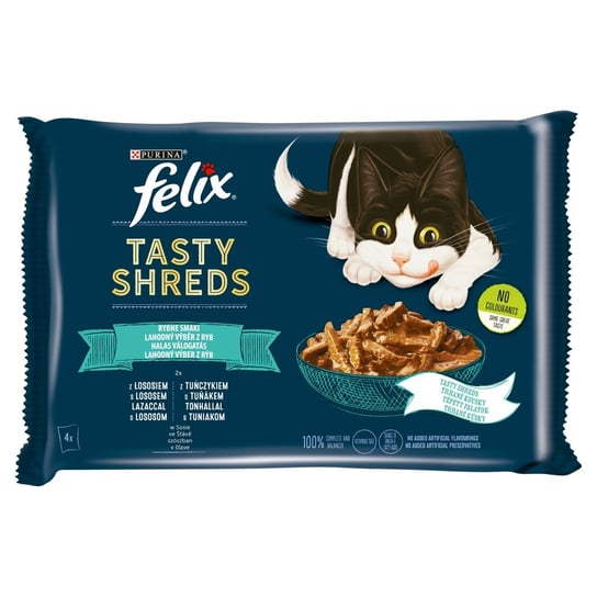 Felix Tasty Shreds Mokra karma dla kota Z Łososiem I Tuńczykiem W Sosie 4X80g Felix