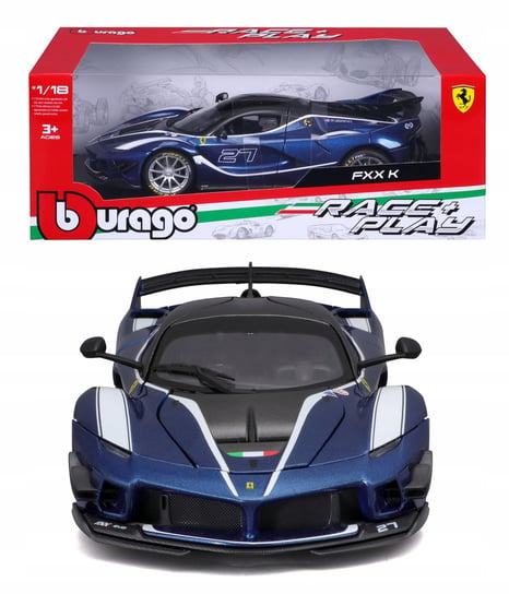 Bburago Ferrari FXX-K EVO: modelauto op schaal 1:18, Ferrari Race & Play- serie, deuren, kofferbak en motorkap beweegbaar, blauw (18-16012B