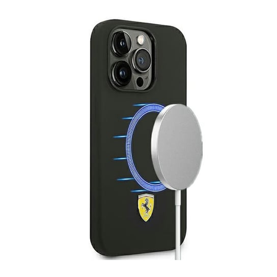 Ferrari Liquid Silicone Case Metal Logo MagSafe – Etui iPhone 14 Pro (Czarny) Inne