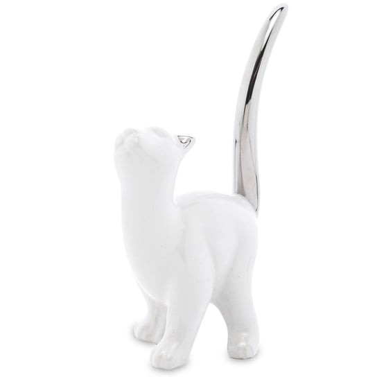 Figurka dekoracyjna - biało - srebrny kot Persa 15,5x8,5 cm Duwen