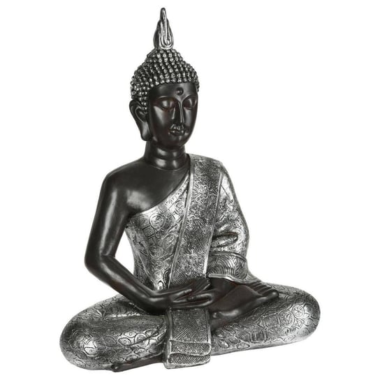 Figurka dekoracyjna, Budda w srebrnej szacie, tworzywo sztuczne, 62 cm Atmosphera