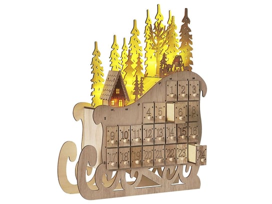 Figurka dekoracyjna LED sanie kalendarz adwentowy jasne drewno IMPALA Beliani