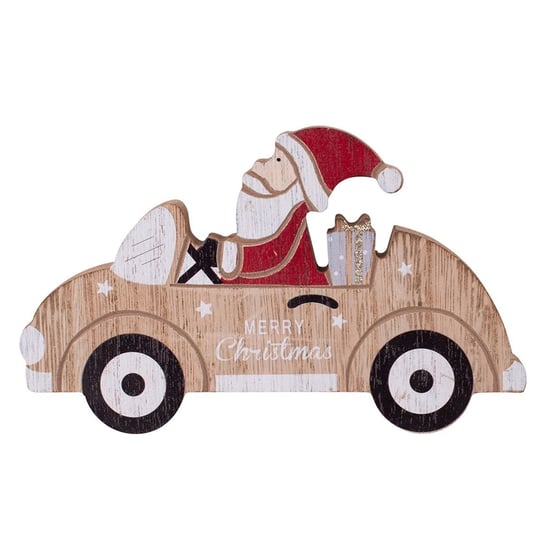 Figurka drewniana, Mikołaj w samochodzie, 16x9,5x2 cm ALTOMDESIGN