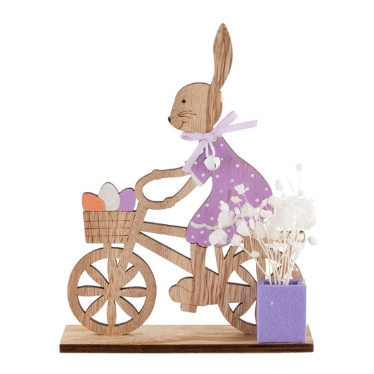 Figurka Drewniana Pani Zając Na Rowerze 13X4X17 cm Fioletowa ALTOMDESIGN