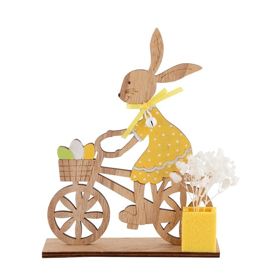 Figurka Drewniana Pani Zając Na Rowerze 13X4X17 cm Żółta ALTOMDESIGN