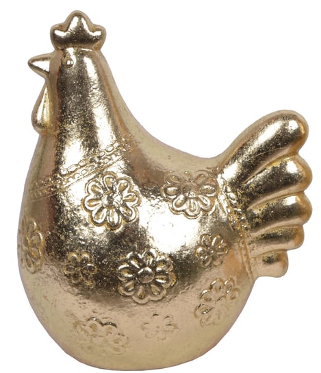 Figurka kura, złota w kwiaty 17x10x19cm Ewax