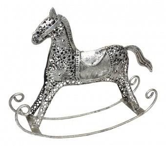Figurka ozdobna, koń na biegunach, srebrna, 13x3,5x15 cm Pigmejka