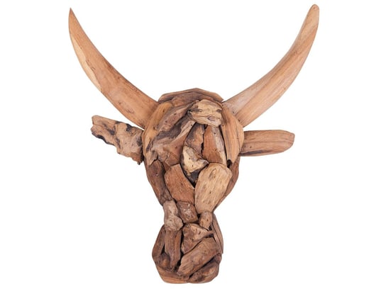 Figurka ścienna BELIANI Bull Head, jasne drewno, 34x28x7 cm Beliani
