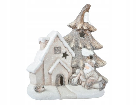Figurka Świąteczna Domek Z Choinką Led 40X30 Cm Biały Nowa