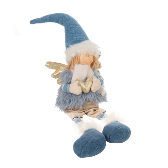 Figurka świąteczna lalka elf 13X12X63CM Niebieska Eurofirany